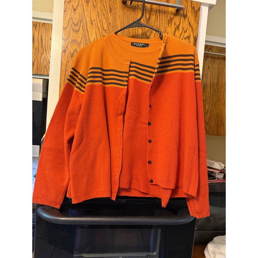 Rafael Sport Vintage Orange Mustard‎ Striped Cardigan and Shell Sweater Set L